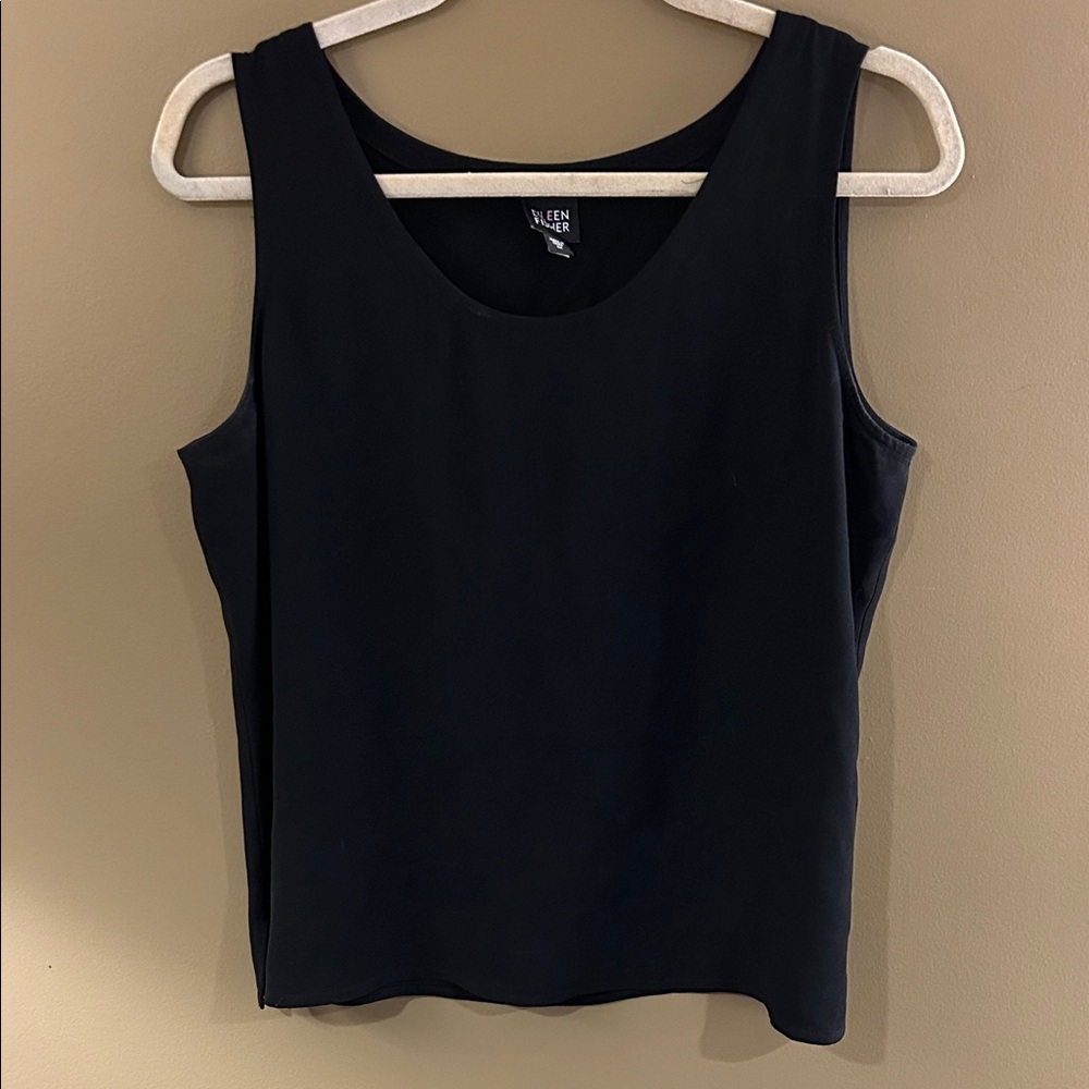 Eileen Fisher Black Sleeveless Silk Scoop-Neck Shell